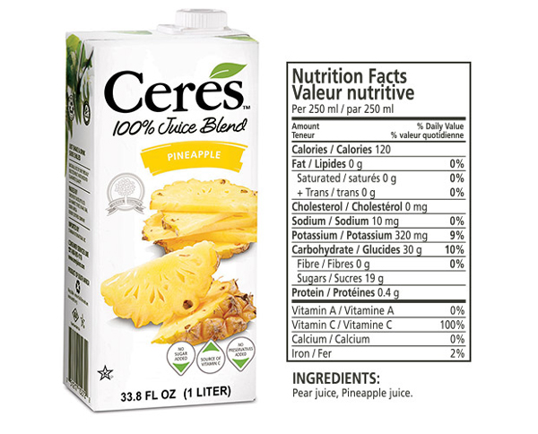 pineapple juice nutrition facts